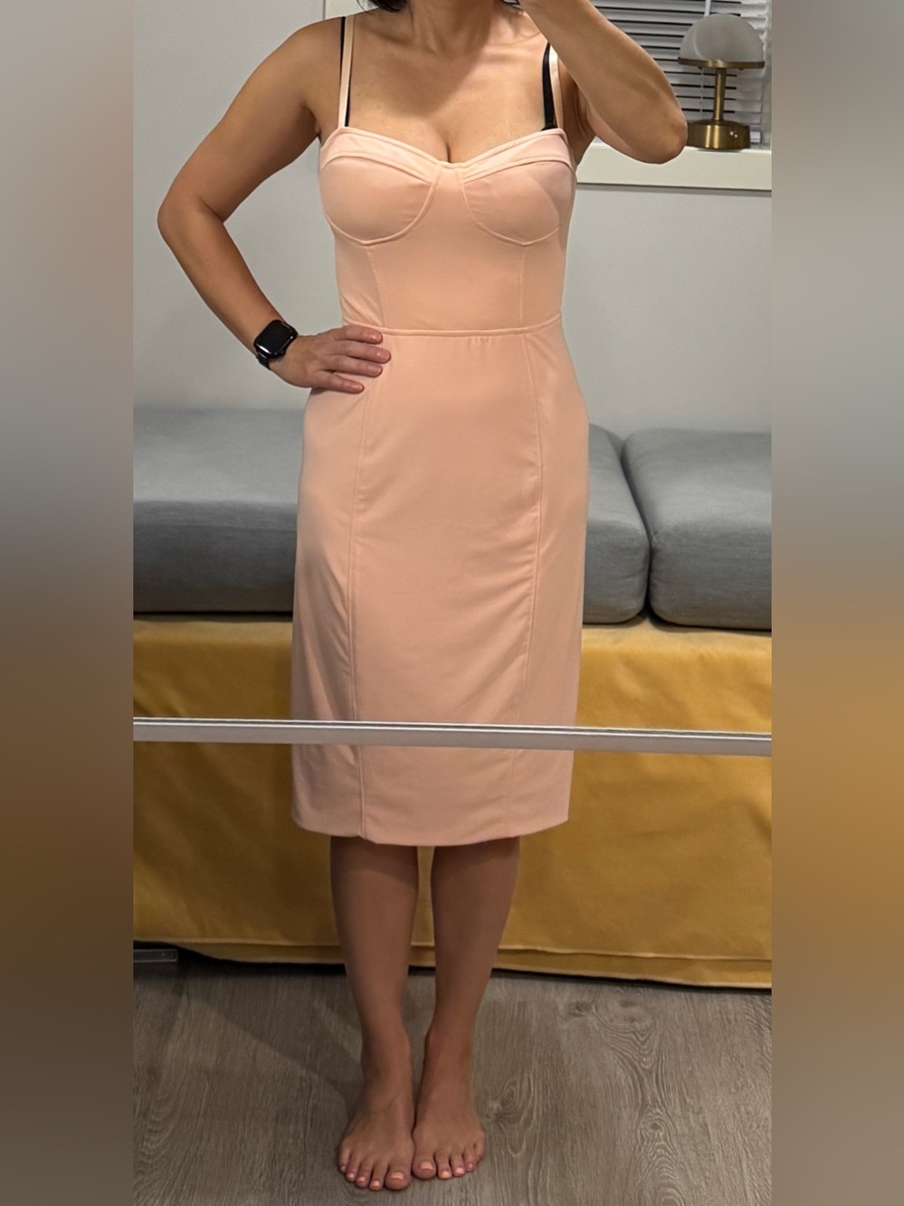 Sweet Blush Bustier Midi Dress with Adjustable Straps